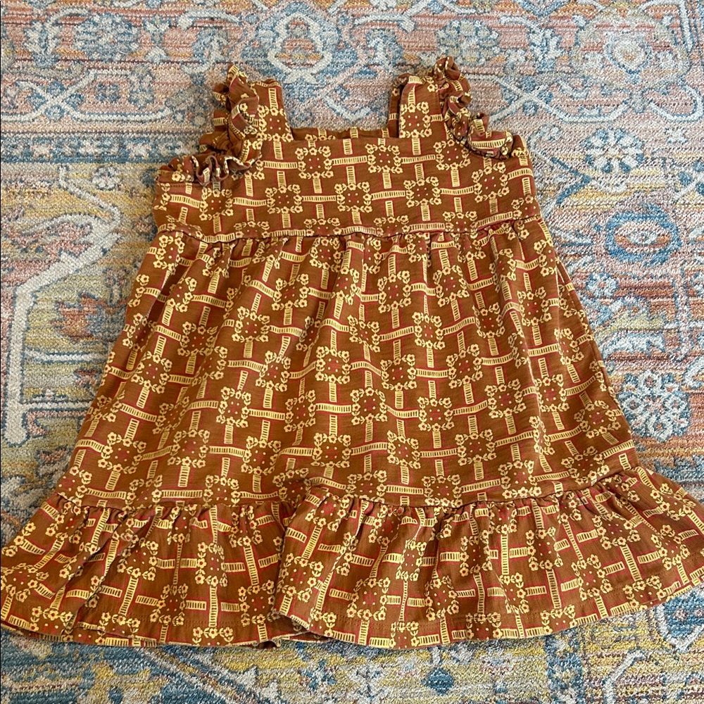 Girls' Ruffled Brown Floral swing Dress